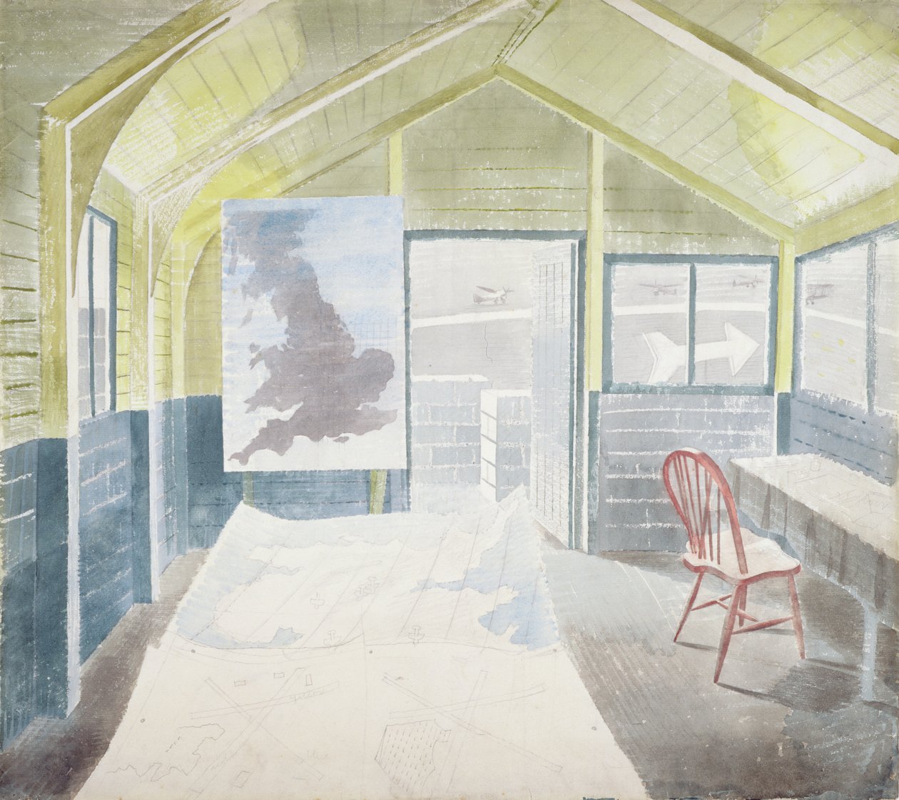 Operaatiosali (grafiitti ja wc paperilla) tekijältä Eric Ravilious