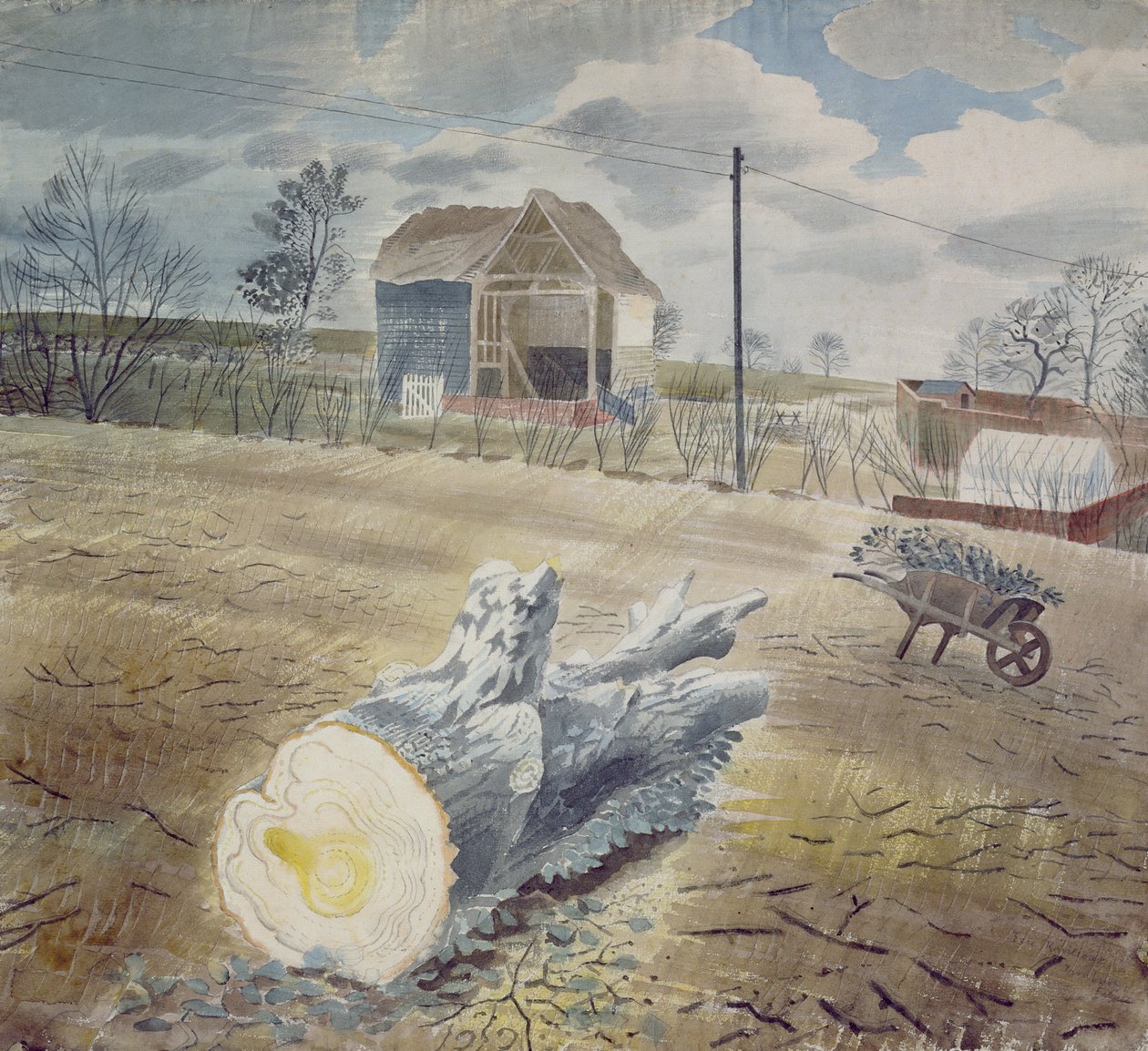 Puunrunko ja kottikärryt tekijältä Eric Ravilious