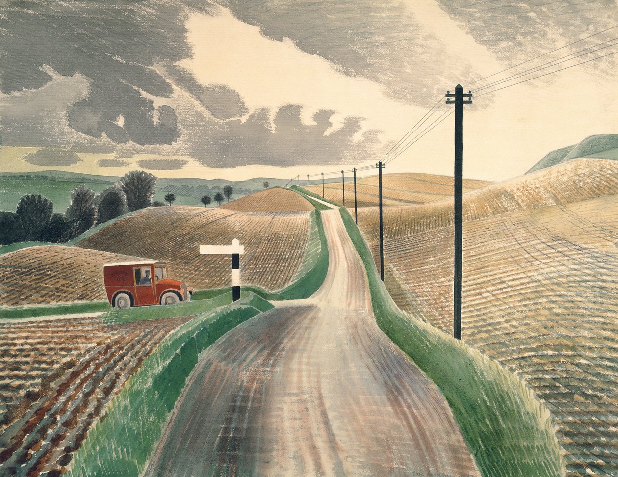 Wiltshiren maisema, 1937 (akvarelli) tekijältä Eric Ravilious