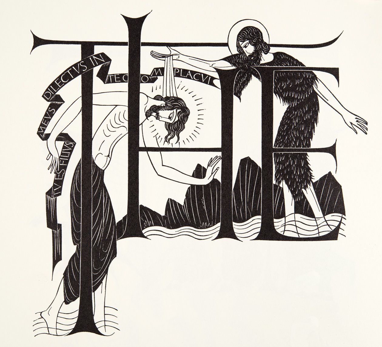 Johannes Kastajan Jeesuksen kaste neljästä evankeliumista tekijältä Eric Gill