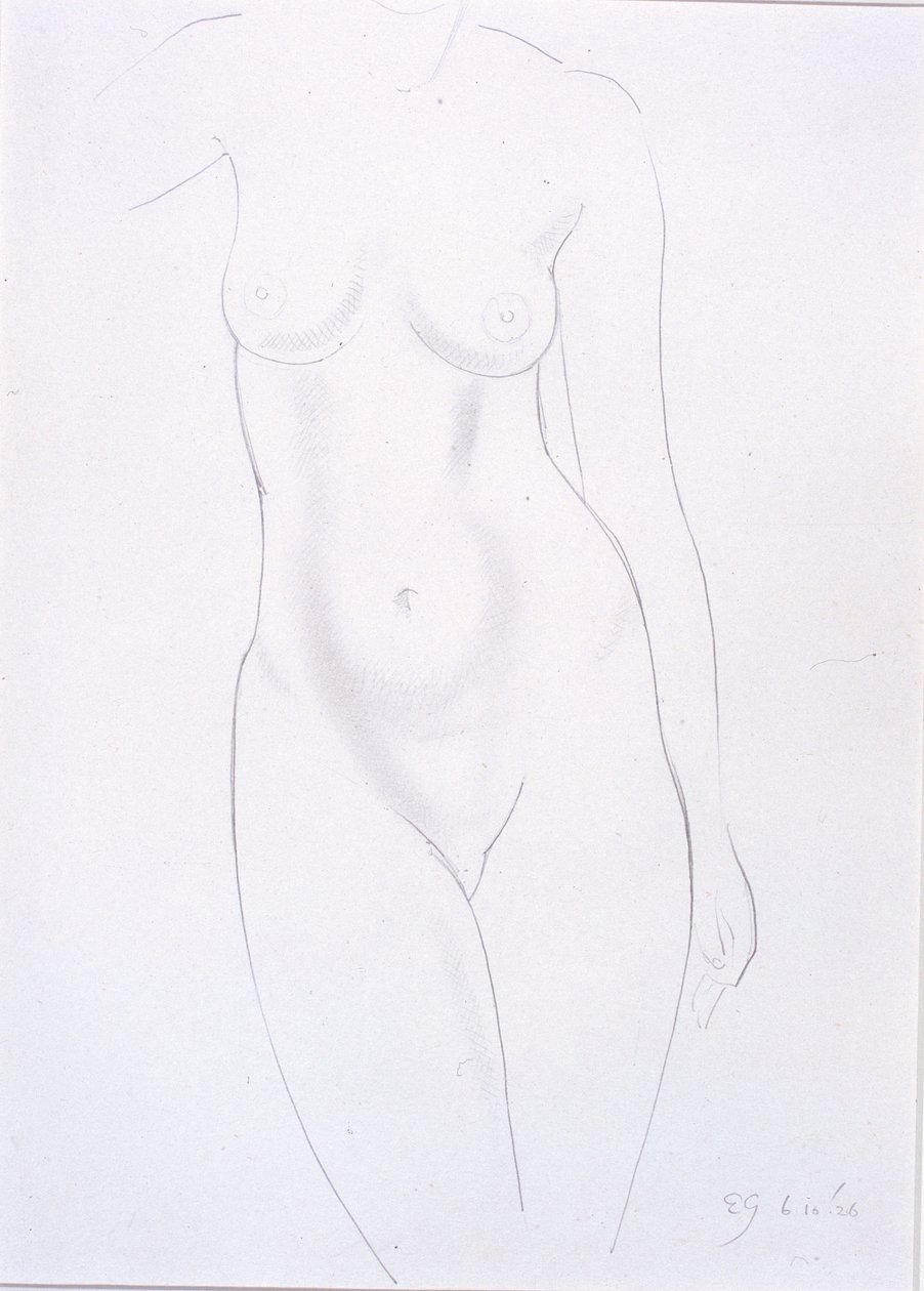 Torso (kynä paperille liimattu kortille) tekijältä Eric Gill