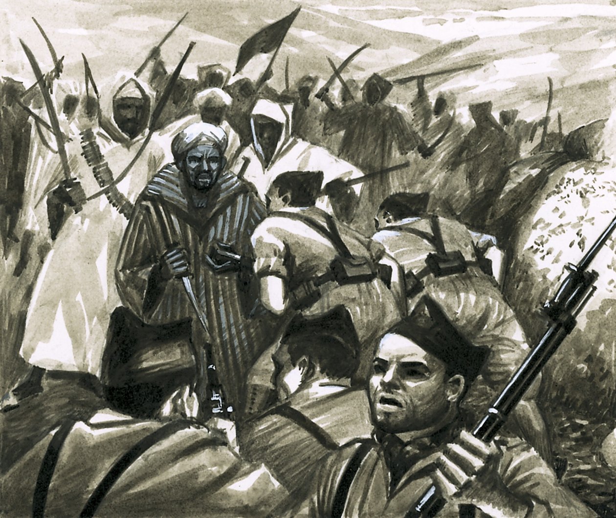 Kenraali Franco taistelee Riff-kapinallisia vastaan Marokossa. tekijältä Eric Parker