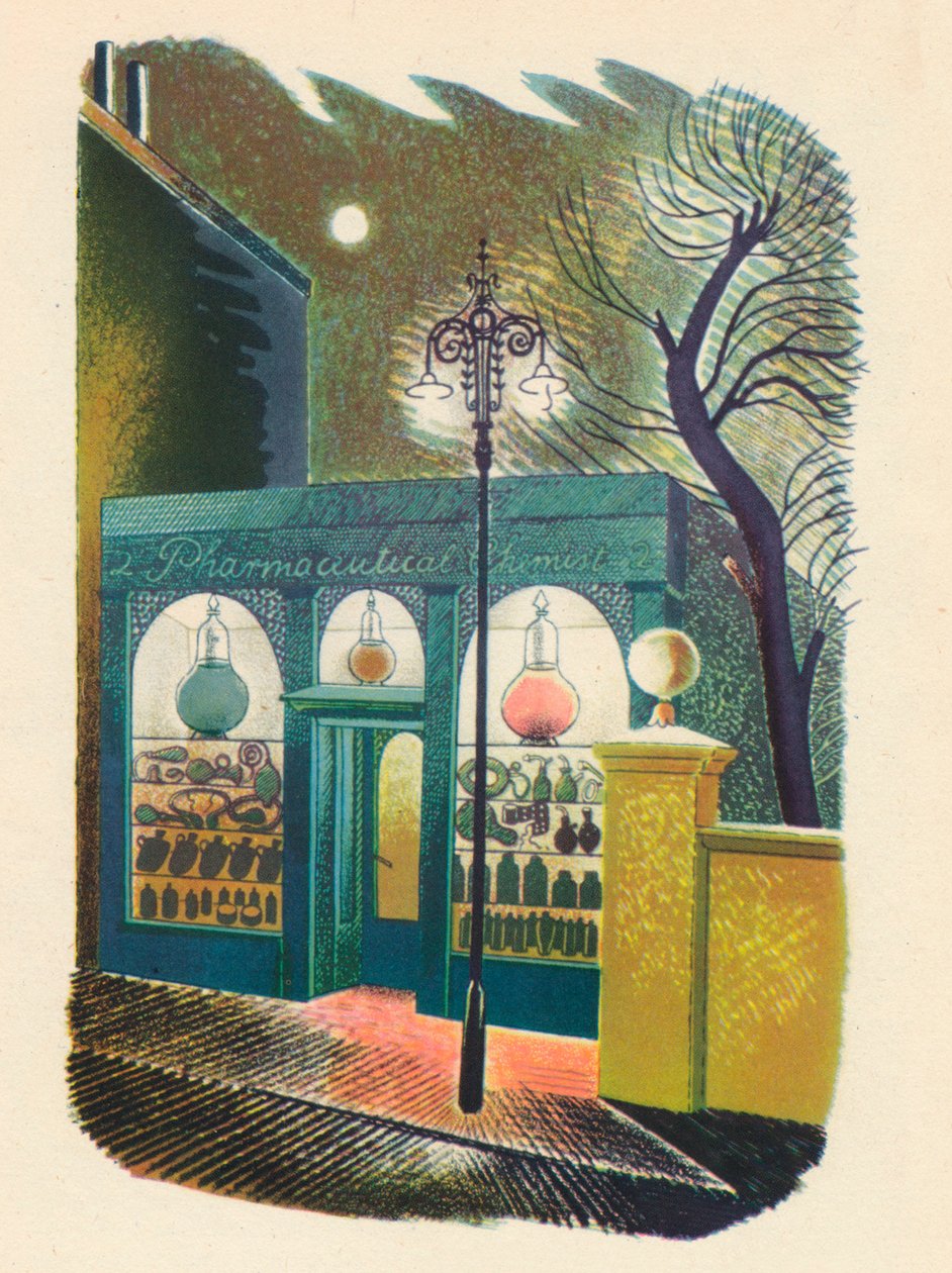 Chemist Shop at Night, 1938, 1946 tekijältä Eric Ravilious
