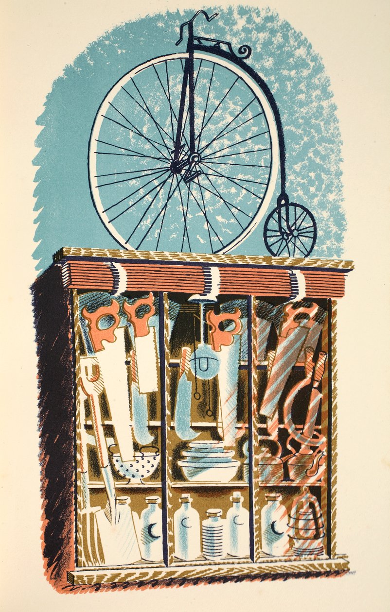 Ironmonger, kuvitus J.M. Richardsin High Streetistä, painanut Curwen Press, pub. Kirjailija: Country Life, 1938 tekijältä Eric Ravilious