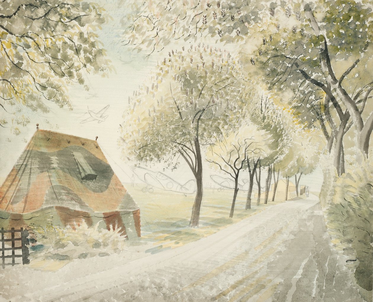 Tie lentokentän vieressä, n. 1942 tekijältä Eric Ravilious