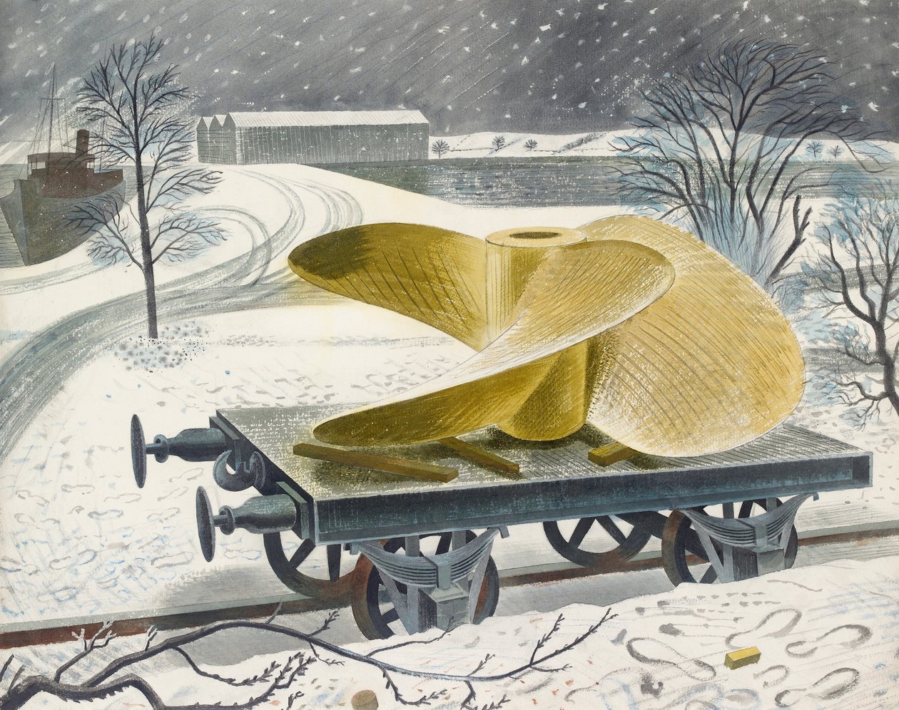 Laivan ruuvi rautatieautossa, 1900-luvun alku tekijältä Eric Ravilious