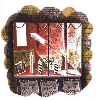 The Newsagent, painanut Curwen Press, High Street, kirjoittanut J.M. Richards, julkaissut Country Life, 1938 (24 kappaletta) tekijältä Eric Ravilious