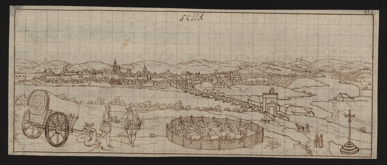 Koko sivu: kaupunkinäkymä: Ecija (kynäpiirros) tekijältä Erich Lessing