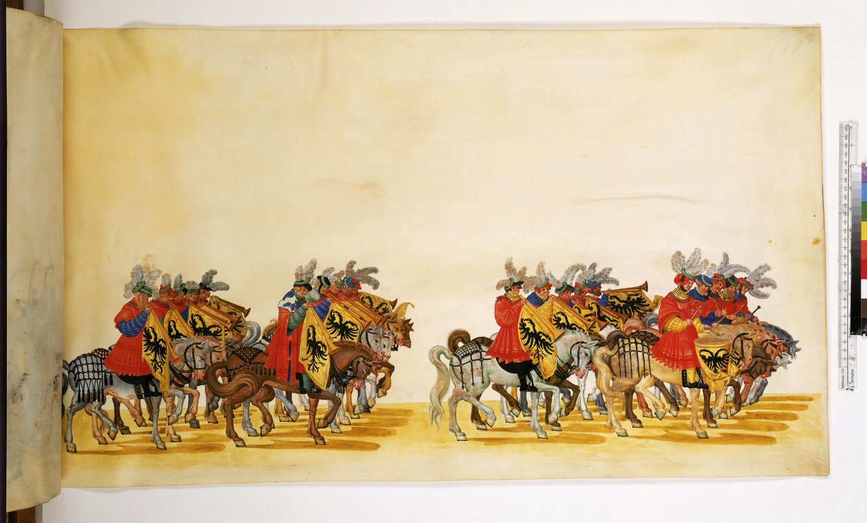 Koko sivu: yksityiskohta Riemukulkueesta, noin 1550-1600. tekijältä Erich Lessing