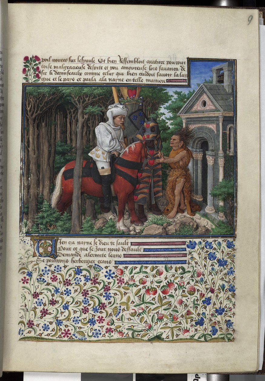 Koko sivu: teksti, jossa maalattu alkukirjain, kehystetty pienoiskuva ja reunus (pienoiskuva). tekijältä Erich Lessing