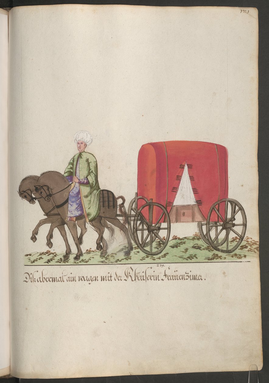 sulttaanin serail, hovinaisen vaunut; kahden hevosen ja ratsastajan vaunut. tekijältä Erich Lessing