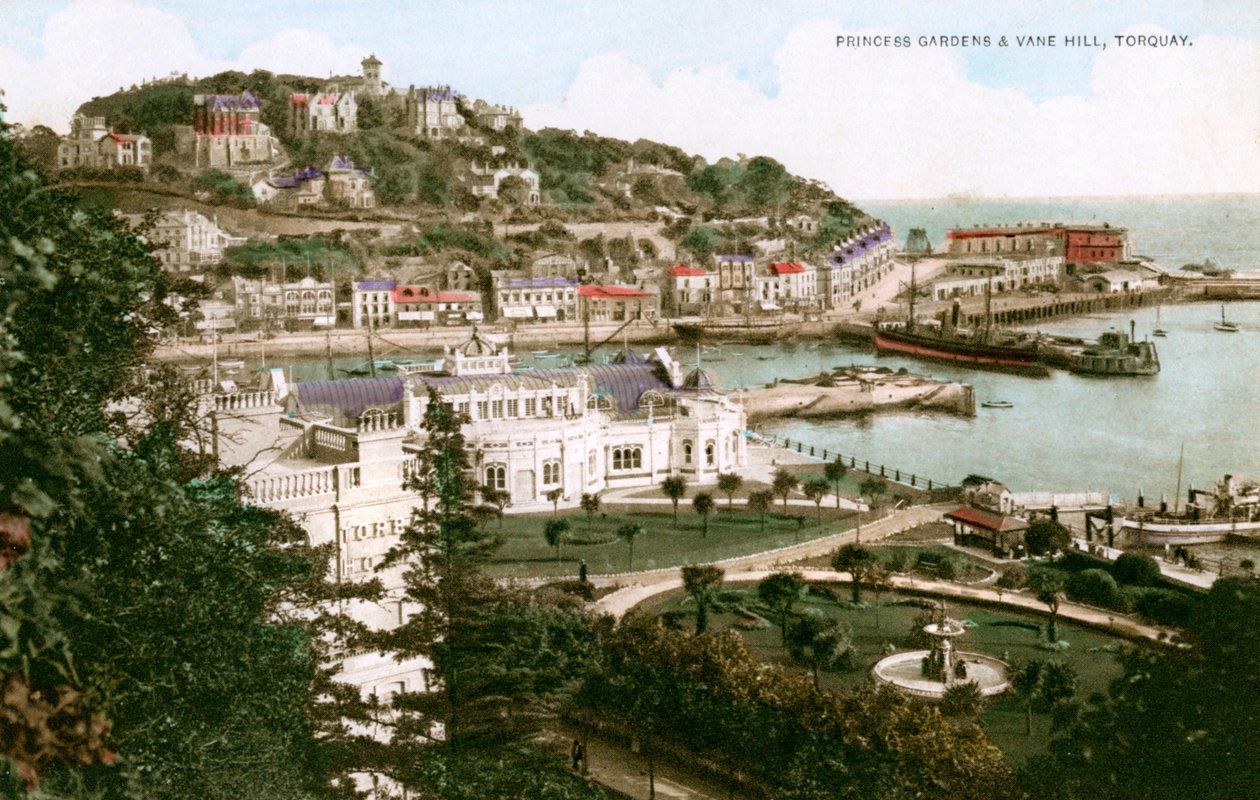 Princess Gardens ja Vane Hill, Torquay, Devon, 1900-luvun alku. tekijältä Ern Bishop