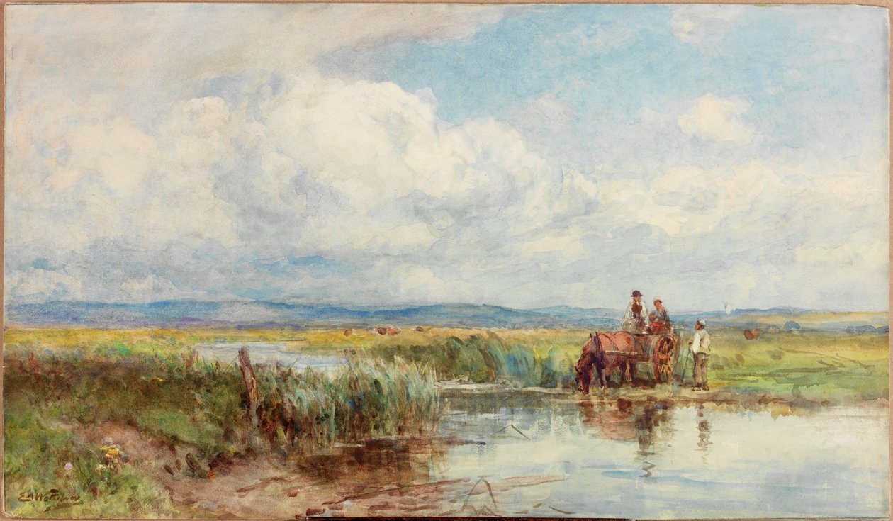 Moorland (kynä ja akvarelli paperille (liimattu levylle)) tekijältä Ernest Albert Waterlow