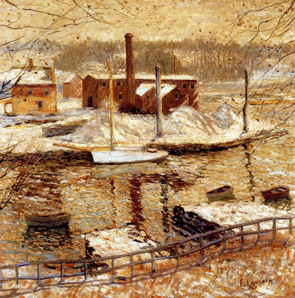 River Scene in Winter, noin 1899 tekijältä Ernest Lawson