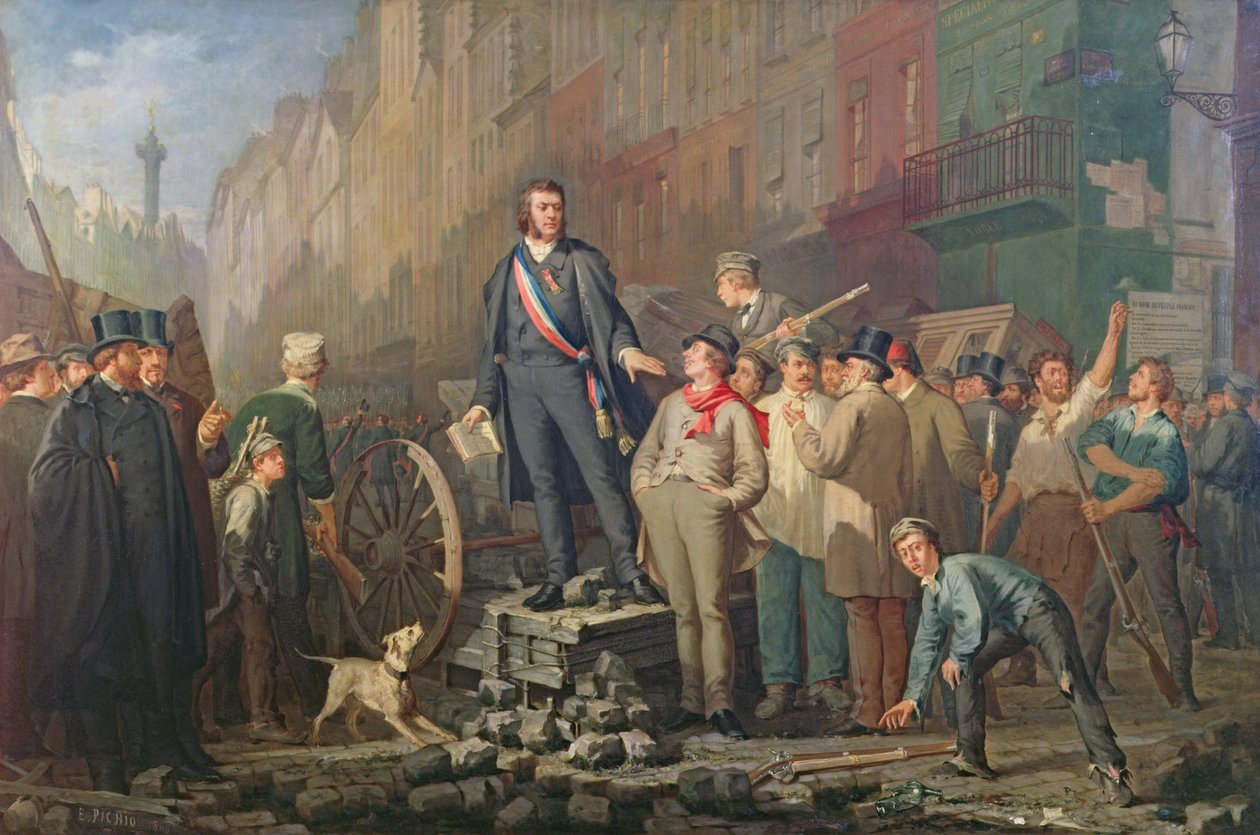 Alphonse Baudin Faubourg Saint-Antoinen barrikadilla, 3. joulukuuta 1851 tekijältä Ernest Louis Pichio