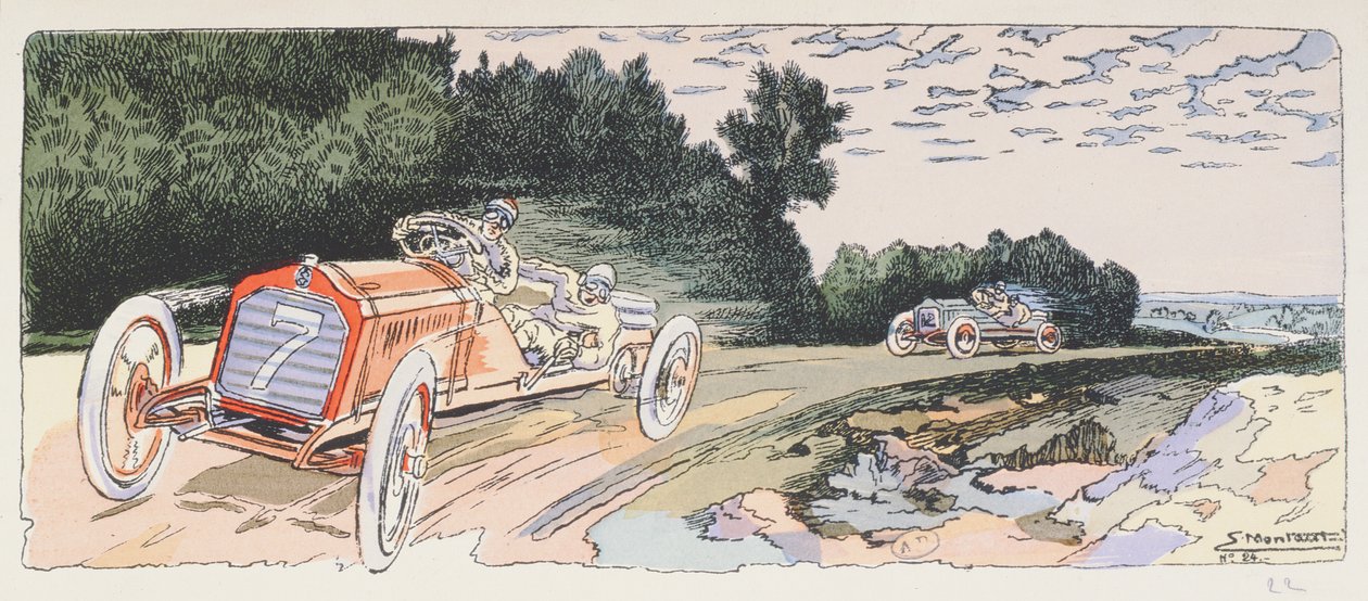 Arthur Duray Lorraine-Dietrichillä kilpailemassa Ardennien rallissa vuonna 1906, noin 1910 tekijältä Ernest Montaut