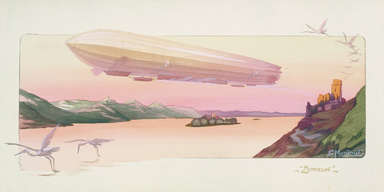 Zeppelin, julkaistu Pariisi, 1914 (stensiiliprintti) tekijältä Ernest Montaut