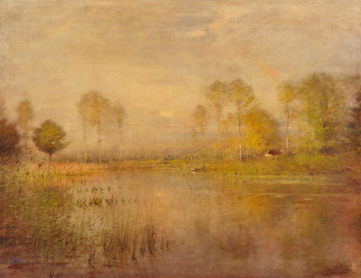 Maisema, auringonpaiste ja joki tekijältä Ernest Parton