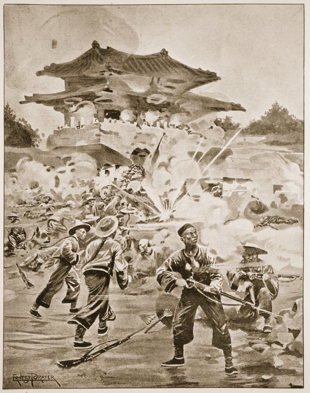 Kiinan ja Japanin sota, Ping Yangin taistelu: taistelu syrjäisistä linnoituksista, esimerkki teoksesta "Battles of the Nineteenth Century", voi. V: Campaigns of Nineties, kirjoittanut A. Hilliard Atteridge (s tekijältä Ernest Prater