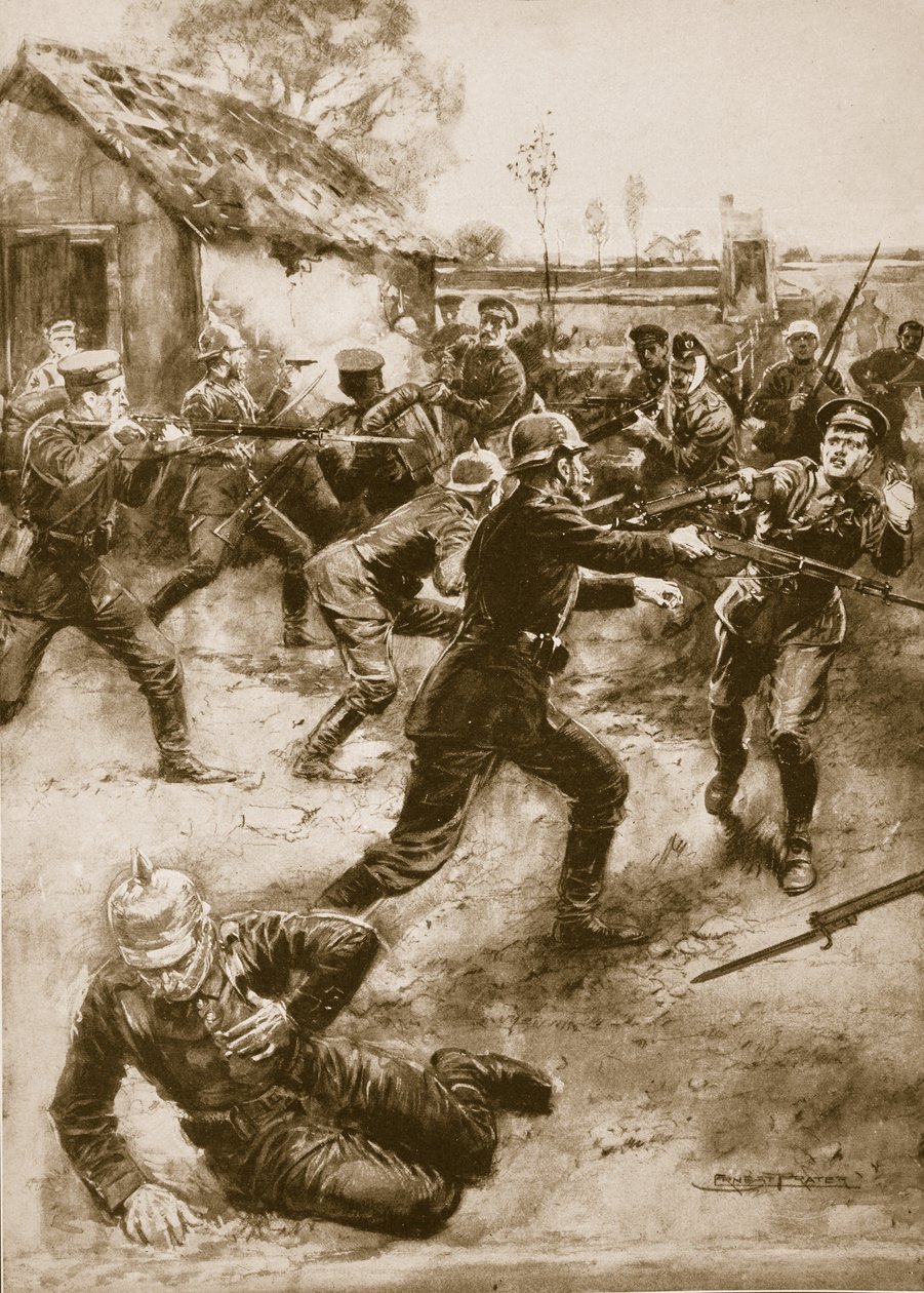 Haavoittuneet sotilaat syyttävät Yorkshiren kevyen jalkaväen saksalaisten urhoollista tekoa 1914-1919 tekijältä Ernest Prater