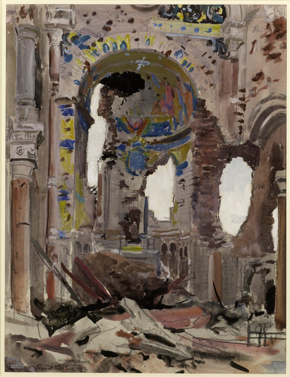 Albert Churchin sisätilat pommitettiin, 1918 (wc paperilla) tekijältä Ernest Procter