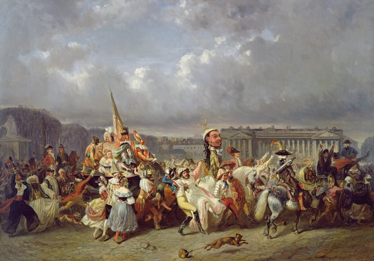 Karnevaali Place de la Concordessa, Pariisissa, noin 1845 tekijältä Ernest Seigneurgens