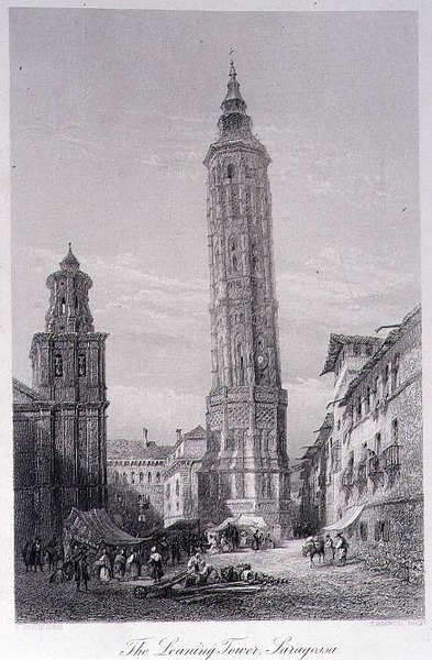 Kalteva torni, Saragossa (kaiverrus) tekijältä Ernest (after) George