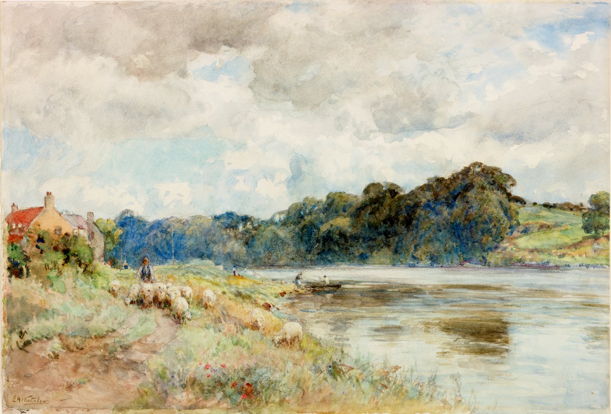 On the Coquet, noin 1902 (akvarelli) tekijältä Ernest Albert Waterlow