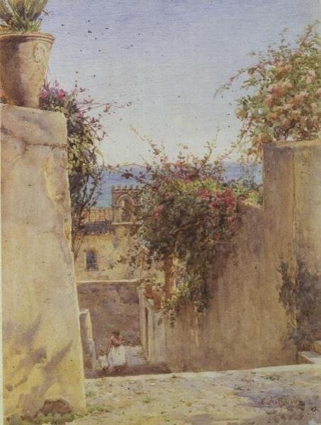 Street Scene Sisilia (akvarelli) tekijältä Ernest Arthur Rowe