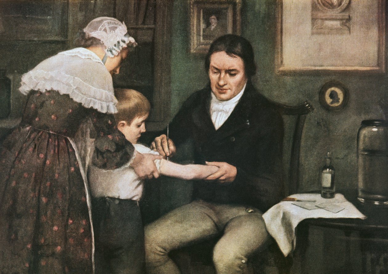 Tohtori Edward Jenner (1749-1823) antoi ensimmäisen rokotuksensa isorokkoa vastaan James Phippsille, kahdeksanvuotiaalle pojalle, 14. toukokuuta tekijältä Ernest Board