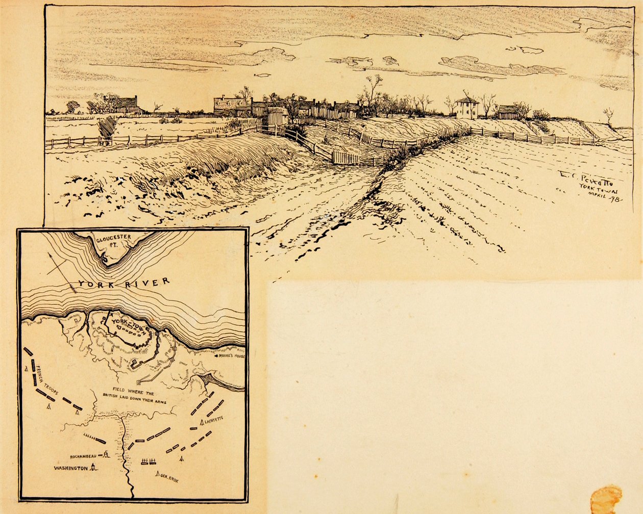 Brittiläisen linnoituksen nykyinen ulkoasu, Yorktownissa tekijältä Ernest C. Peixotto