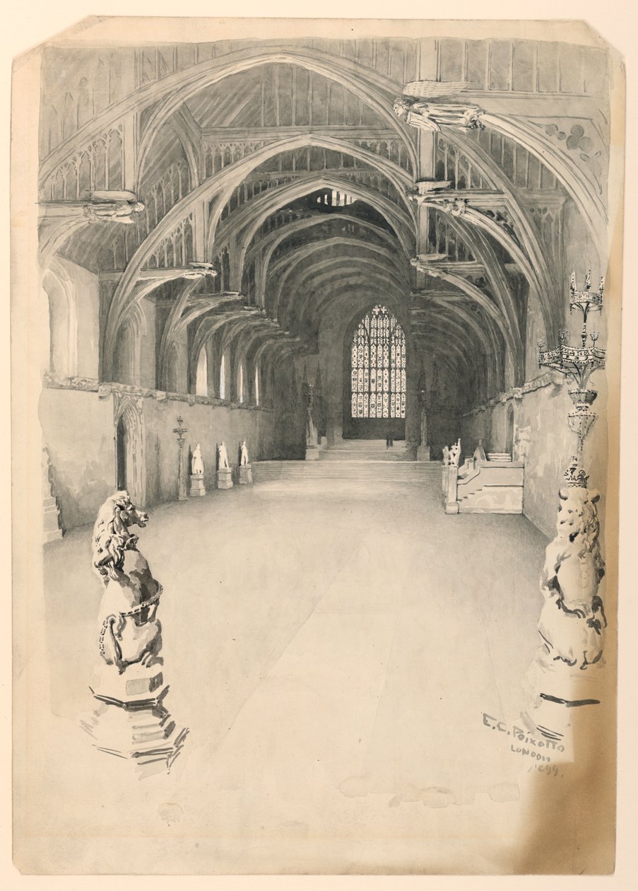 Westminster Hallin sisätilat tekijältä Ernest Clifford Peixotto