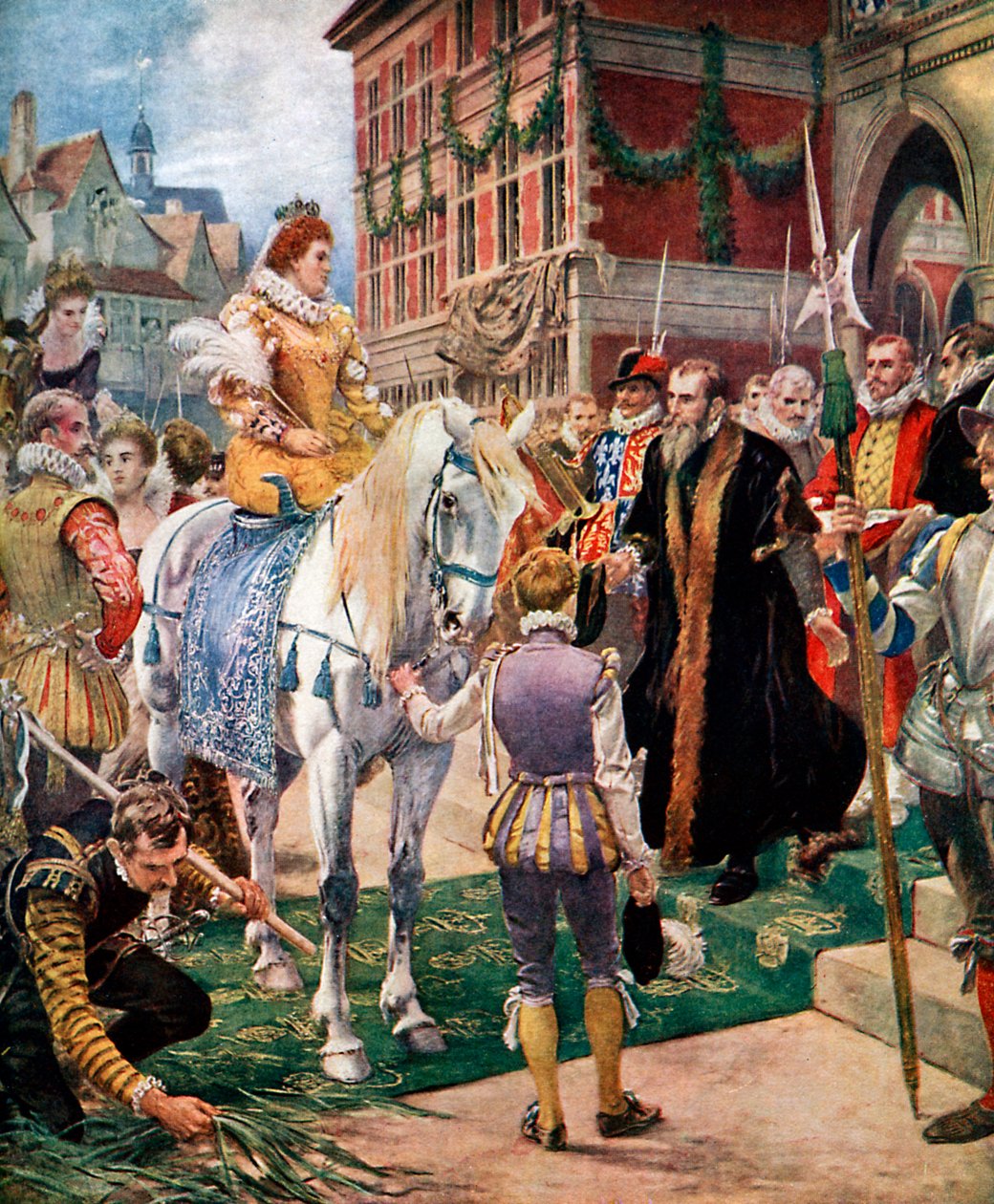 Kuningatar Elisabet avaa kuninkaallisen pörssin vuonna 1570, c1920. tekijältä Ernest Crofts