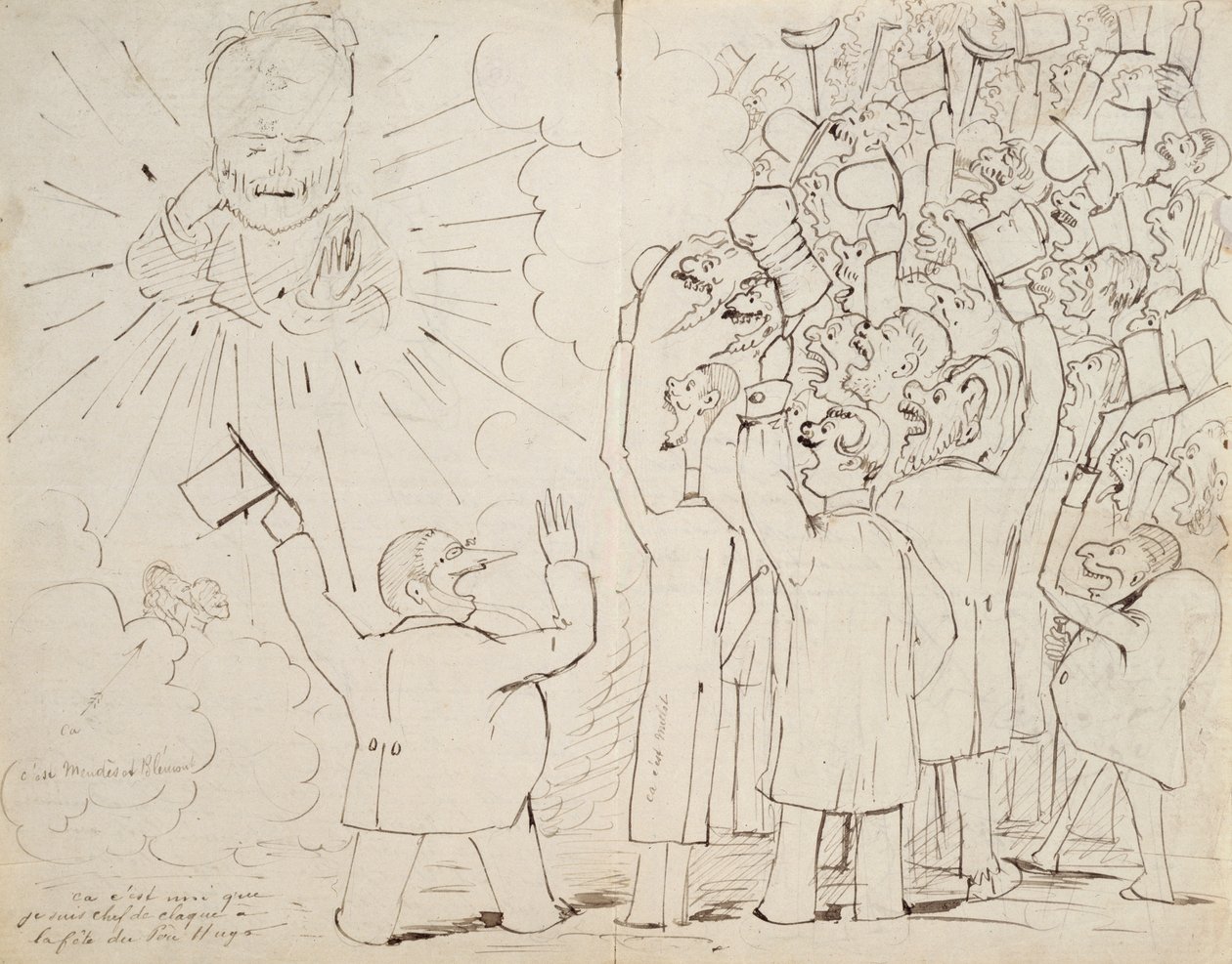 The Celebration for Old Hugo, karikatyyri Victor Hugosta (1802-85) kirjeestä Paul Verlainelle, n. 1880 tekijältä Ernest Delahaye