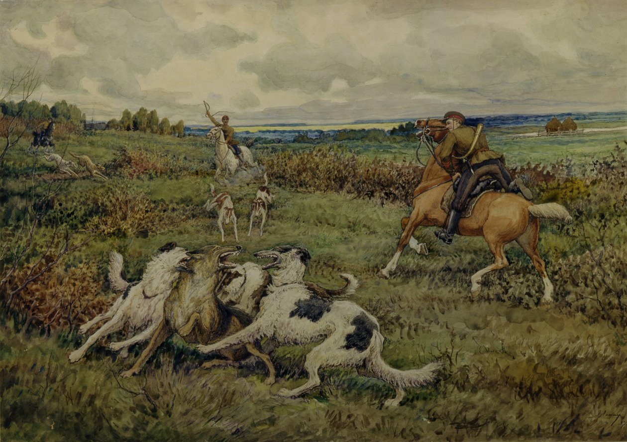 Metsästys Borzoisin kanssa, 1937 tekijältä Ernest Ernestovich Lissner