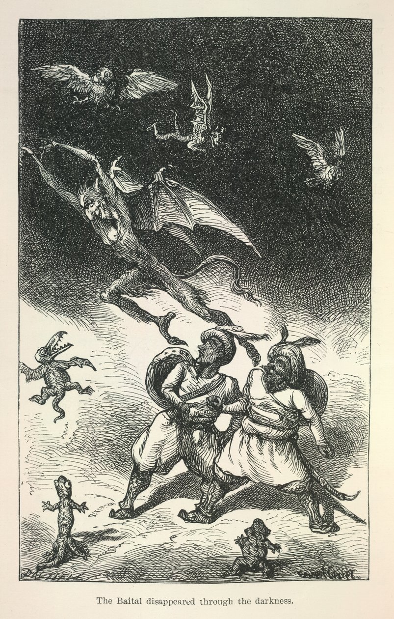 Kuvitus Richard Francis Burtonin teoksesta Vikram ja vampyyri. tekijältä Ernest Henry Griset
