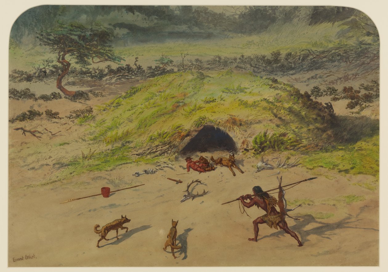 Esihistoriallinen kohtaus, 1871 tekijältä Ernest Henry Griset
