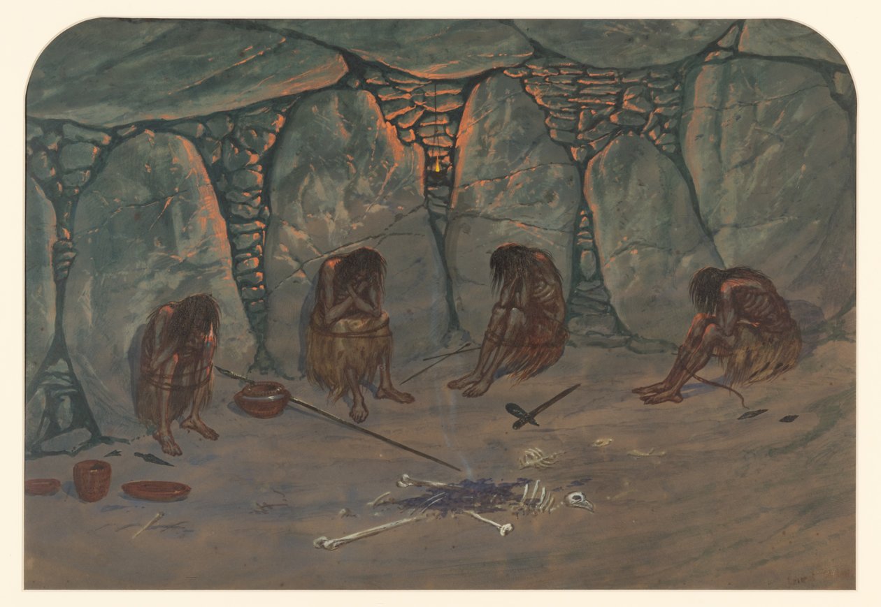 Esihistoriallinen kohtaus, 1871 tekijältä Ernest Henry Griset