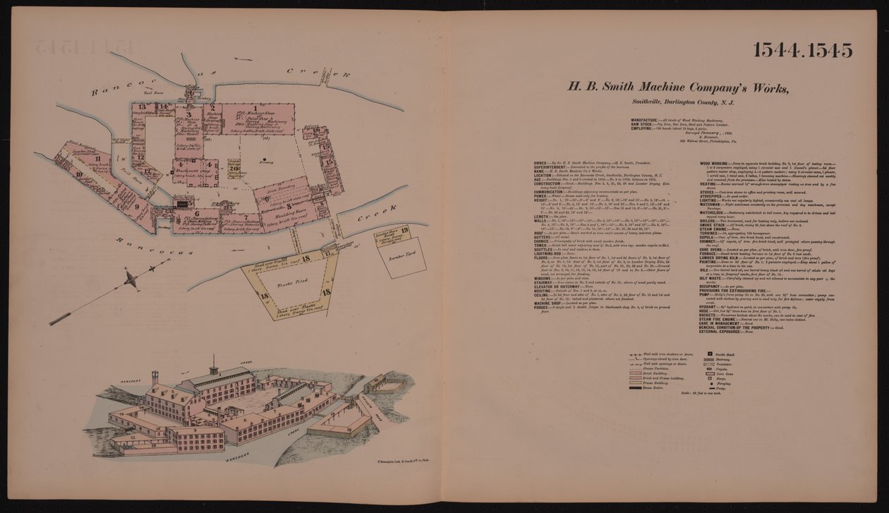 H.B. Smith Machine Companys Works, Smithville, Burlington, New Jersey, Hexamer General Survey, 1881. tekijältä Ernest Hexamer
