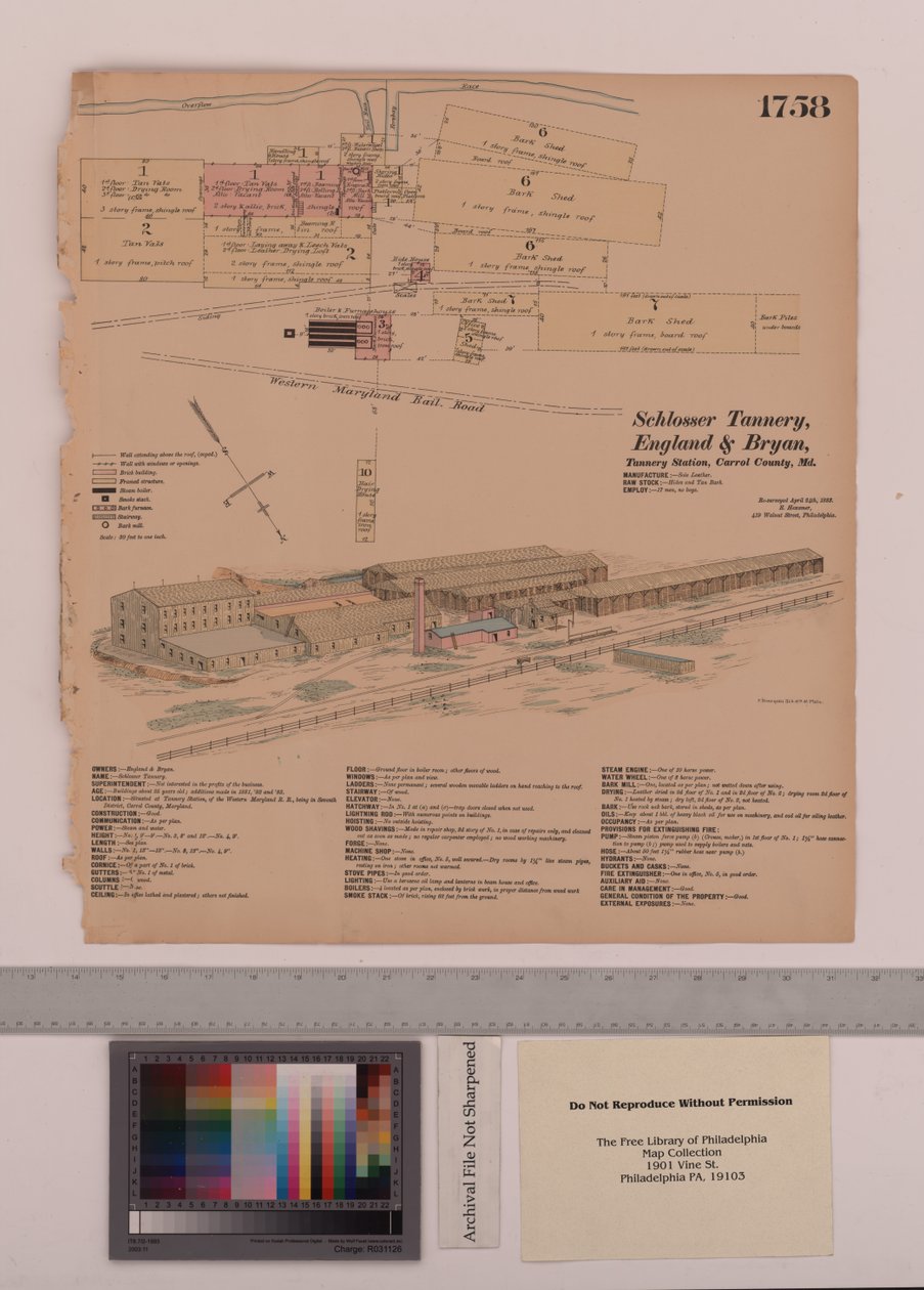 Schlosser Tannery, Englanti ja Bryan Tannery Station, Maryland, Hexamer General Surveys, 1883 tekijältä Ernest Hexamer