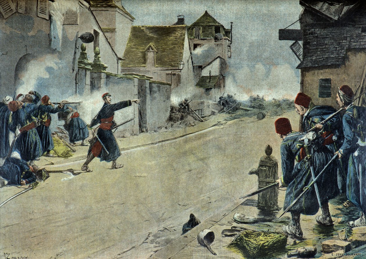 Paul Deroulede Montbeliardin taistelussa (kaiverrus). tekijältä Ernest Jean Delahaye