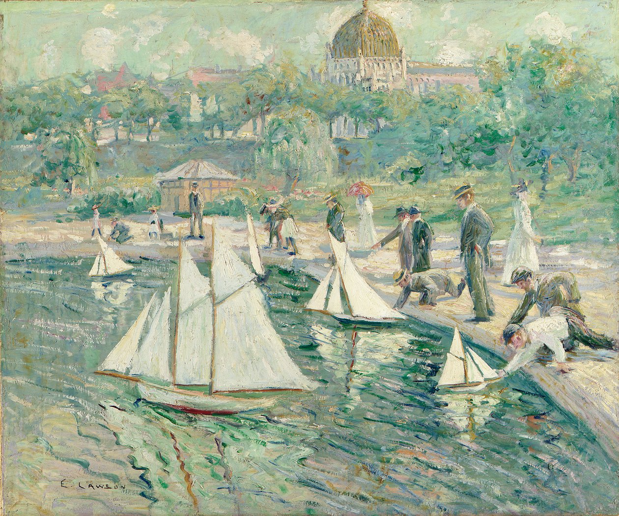 Model Sailboat Pond, Central Park, New York (öljy kankaalle) tekijältä Ernest Lawson