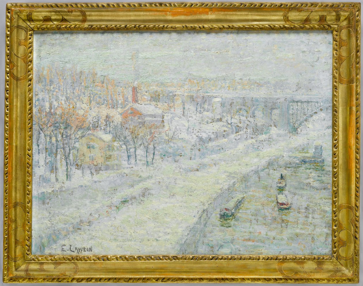 Talvimaisema: Washington Bridge, n. 1907-1910 (öljy kankaalle) tekijältä Ernest Lawson