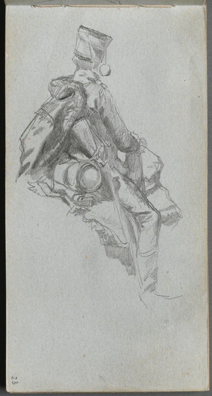 Luonnoskirja, sivu 23: Istuva sotilas. tekijältä Jean Louis Ernest Meissonier