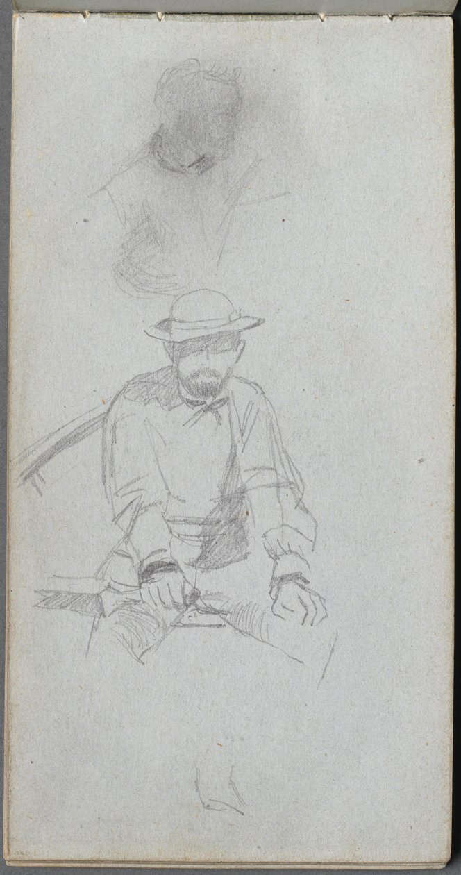 Luonnosvihko, sivu 30: Istuva miesfiguuri ja figuuri profiilissa. tekijältä Jean Louis Ernest Meissonier