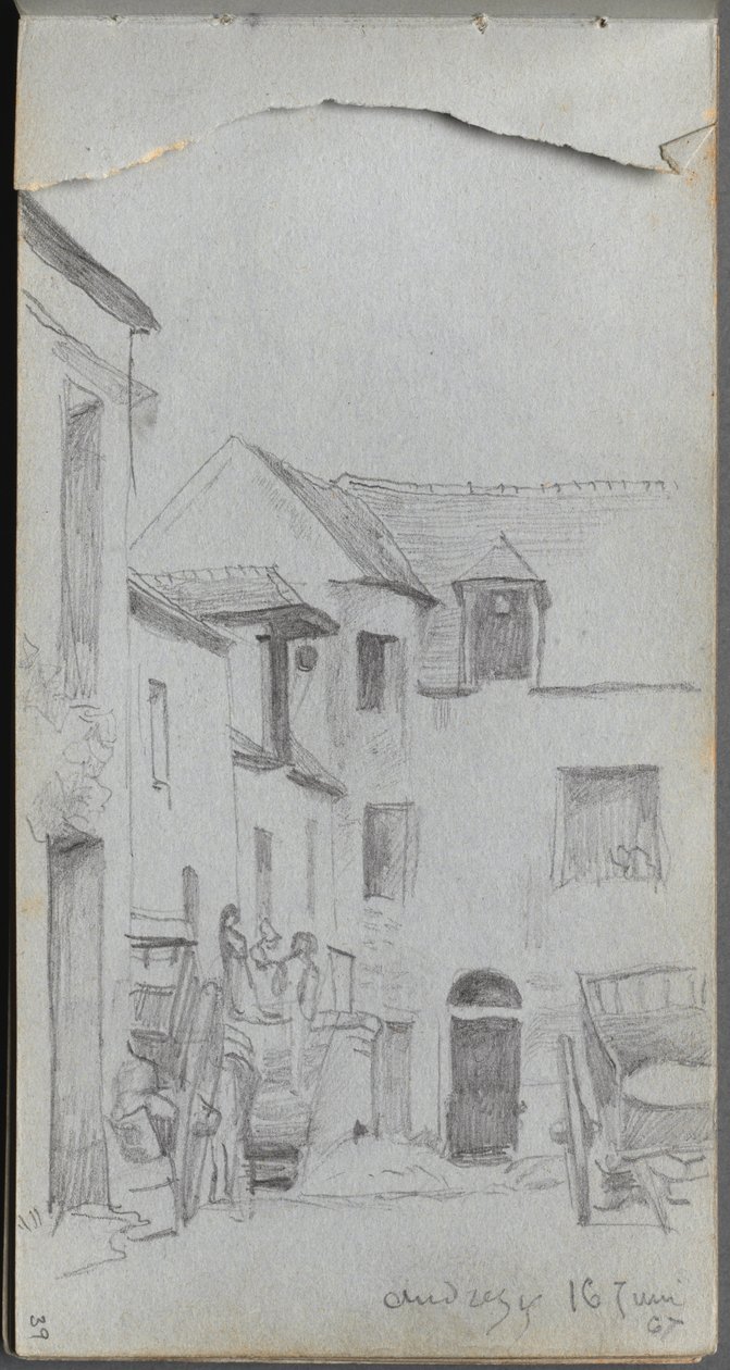 Luonnoskirja, sivu 39: Katukuvaus. tekijältä Jean Louis Ernest Meissonier