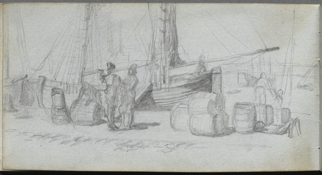 Sketchbook, pàgina 50: Boats, Figures, Cargo on a Beachfinnish tekijältä Ernest Meissonier