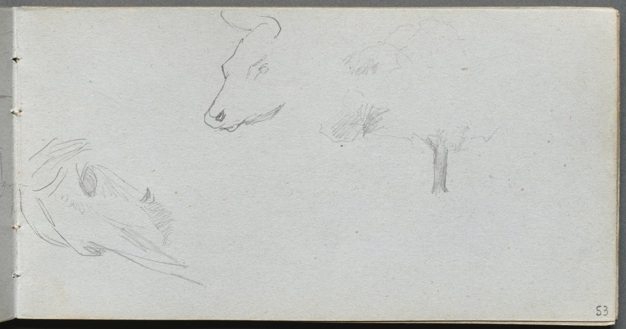 Luonnoskirja, sivu 53: Animal Studies and Tree Study. tekijältä Jean Louis Ernest Meissonier