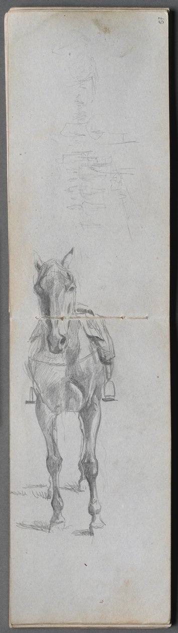 Luonnoskirja, sivut 56 & 57: Hevosen tutkimus. tekijältä Jean-Louis Ernest Meissonier