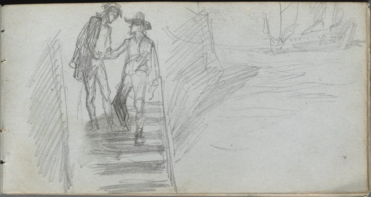 Luonnoskirja, sivu 64: Figuurit portaissa. tekijältä Jean Louis Ernest Meissonier